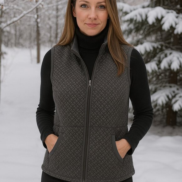 Ruby Rd Gray Quilt Look Vest with Drawstring at Waist Size Large EUC - Picture 1 of 10